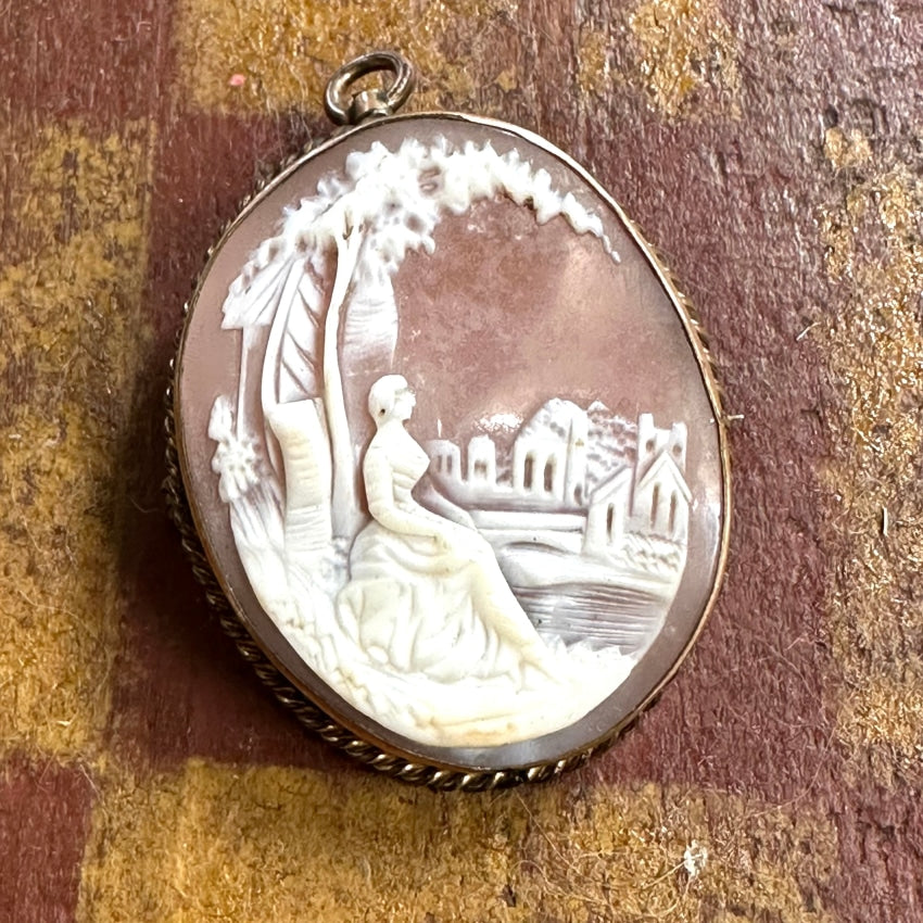 Vintage Gold Filled Carved Shell Cameo Pin Pendant