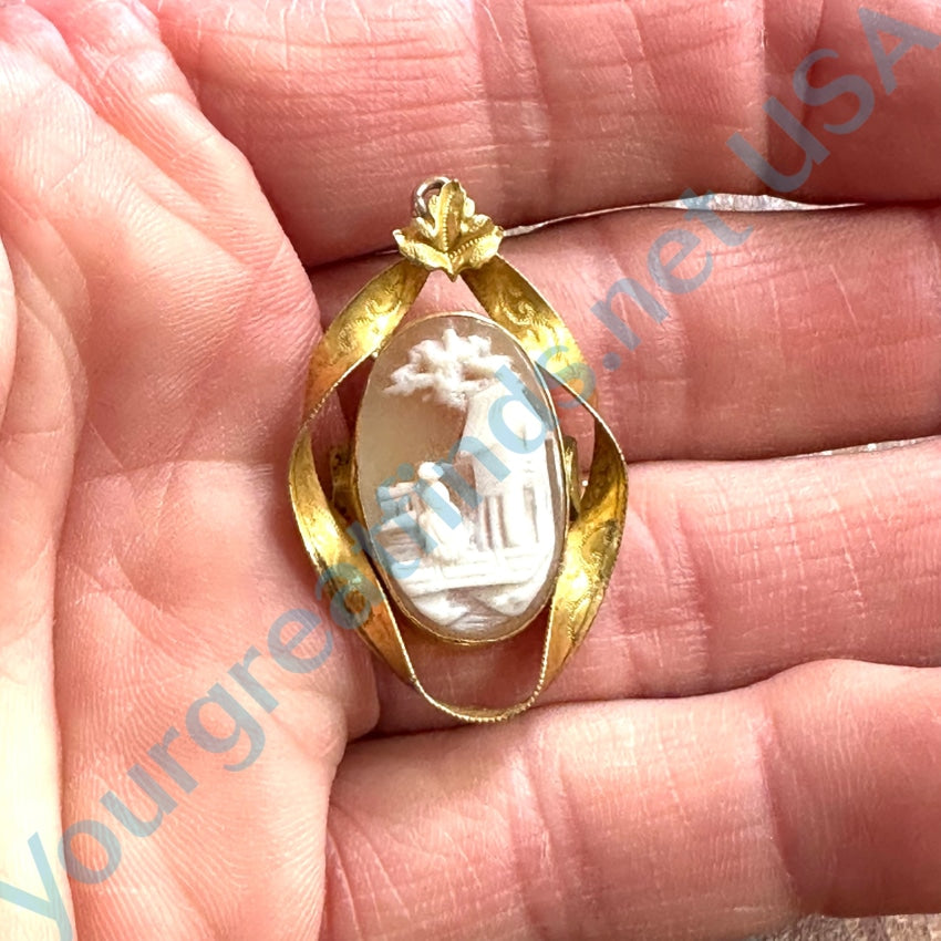 Vintage Gold Filled Carved Shell Cameo Pin Pendant