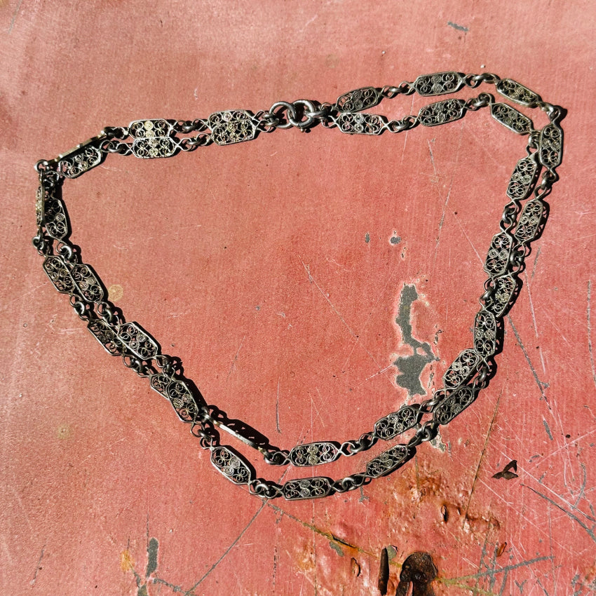 Vintage Gold Filled Sterling Silver Filigree Convertible Chain Necklace