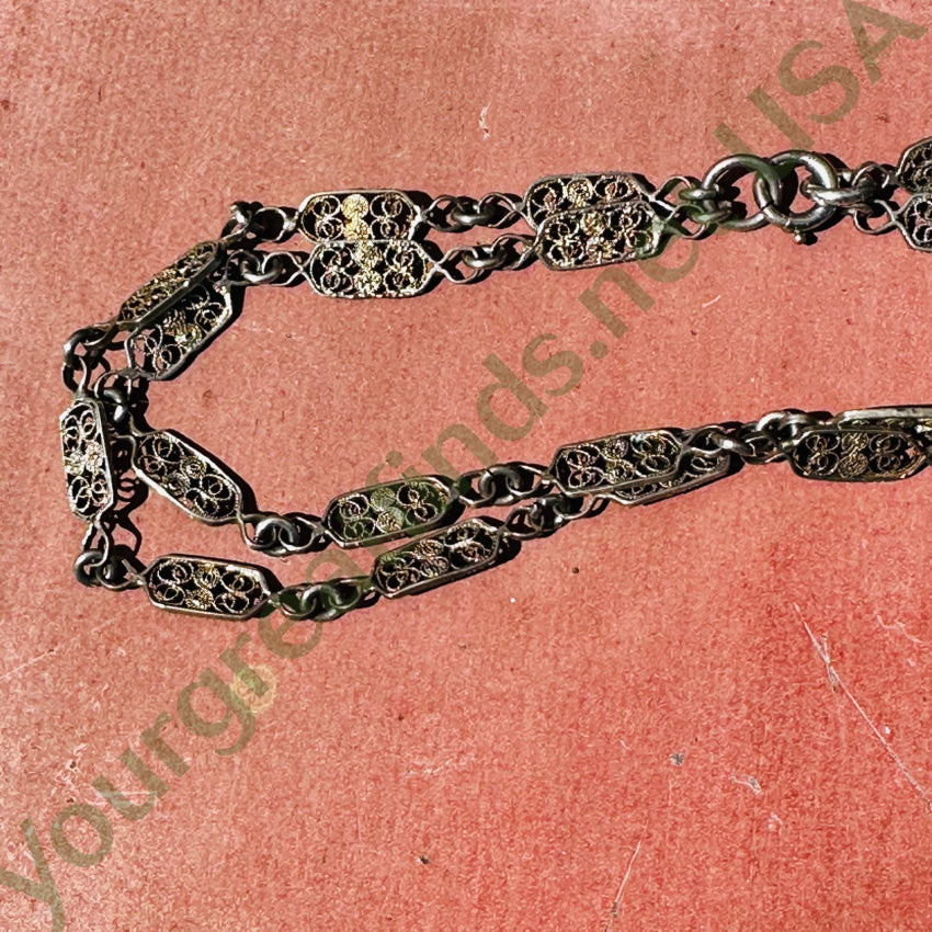 Vintage Gold Filled Sterling Silver Filigree Convertible Chain Necklace