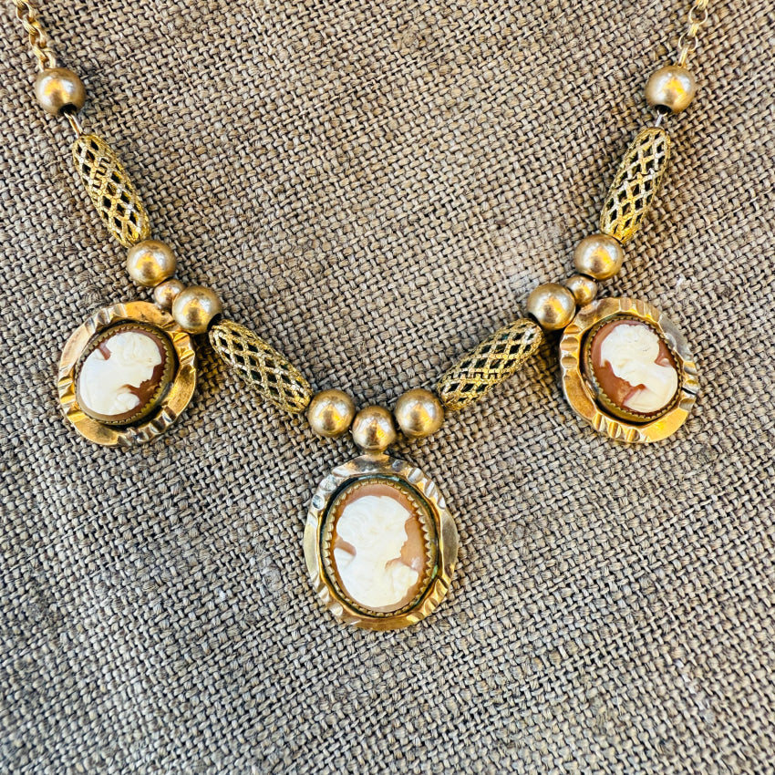 Vintage Gold Filled Triple Cameo Necklace necklace