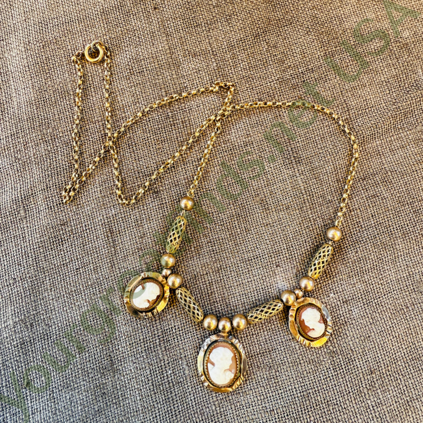 Vintage Gold Filled Triple Cameo Necklace necklace