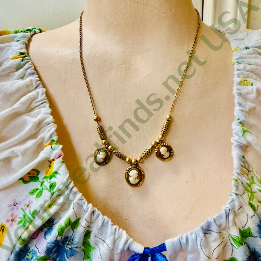 Vintage Gold Filled Triple Cameo Necklace necklace