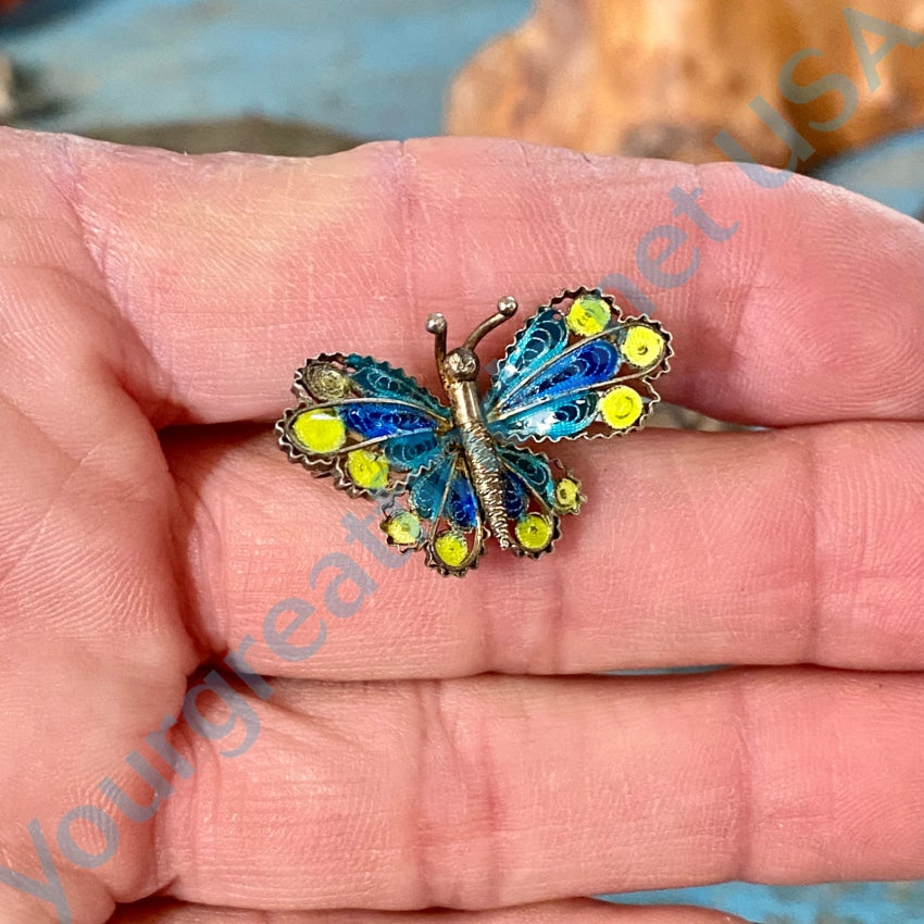 Vintage Gold Over 800 Silver Filigree Butterfly Pin Enamel Tiny Brooches & Lapel Pins