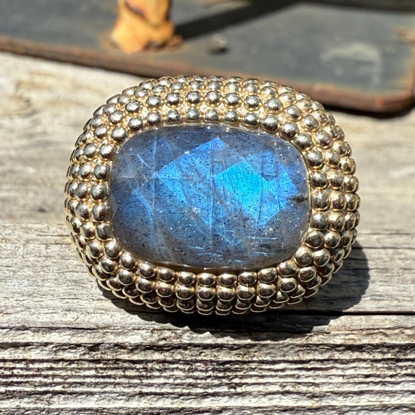 Vintage Gold over Sterling Silver Blue Labradorite Ring Size 6.5 ring