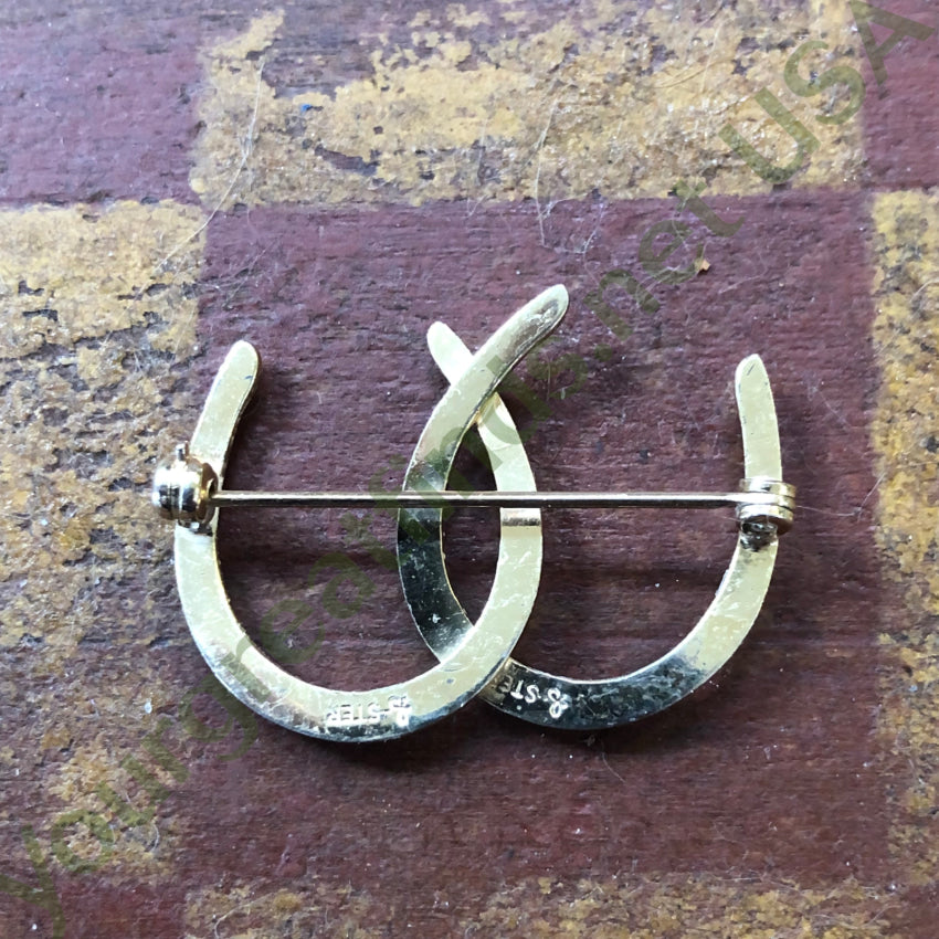 Vintage Gold Over Sterling Silver Double Luck Horseshoe Pin