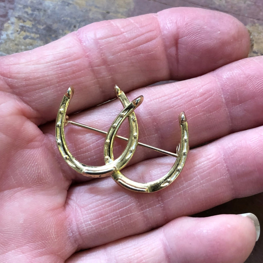 Vintage Gold Over Sterling Silver Double Luck Horseshoe Pin
