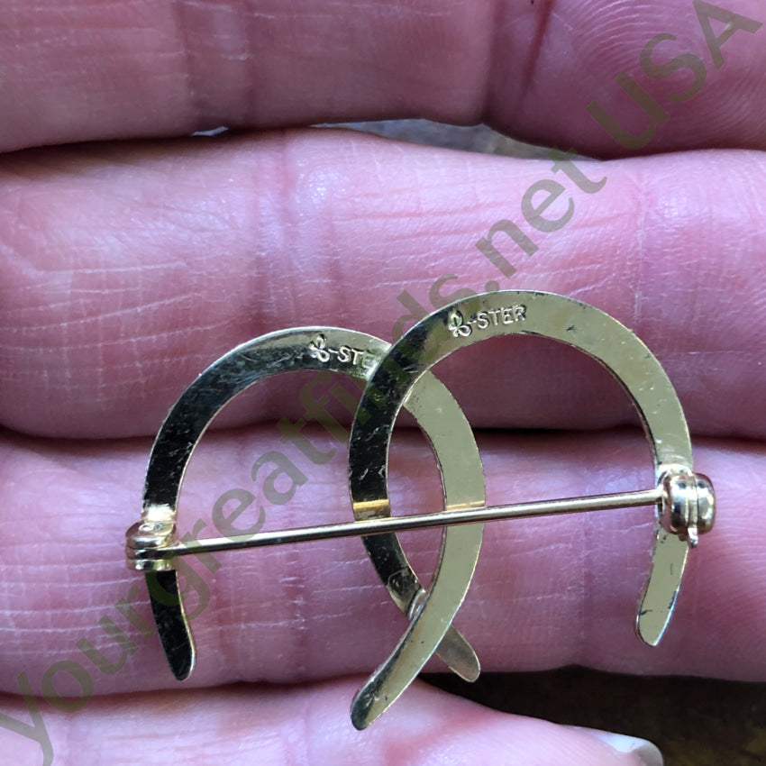 Vintage Gold Over Sterling Silver Double Luck Horseshoe Pin