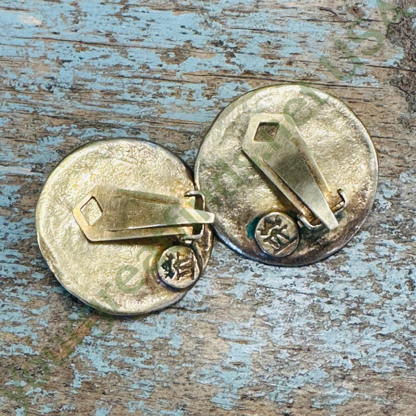Vintage Gold Over Sterling Silver Medallion Clip Earrings Italy