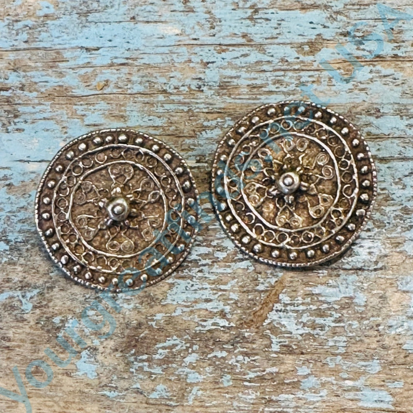 Vintage Gold Over Sterling Silver Medallion Clip Earrings Italy