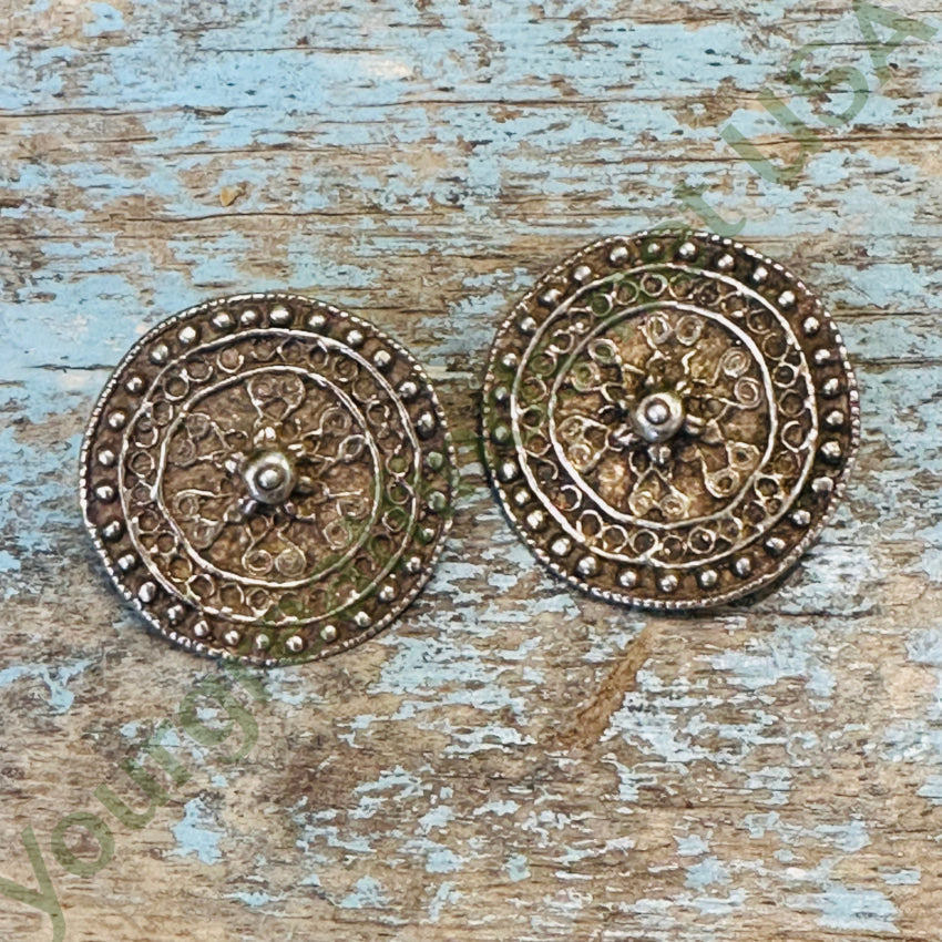 Vintage Gold Over Sterling Silver Medallion Clip Earrings Italy