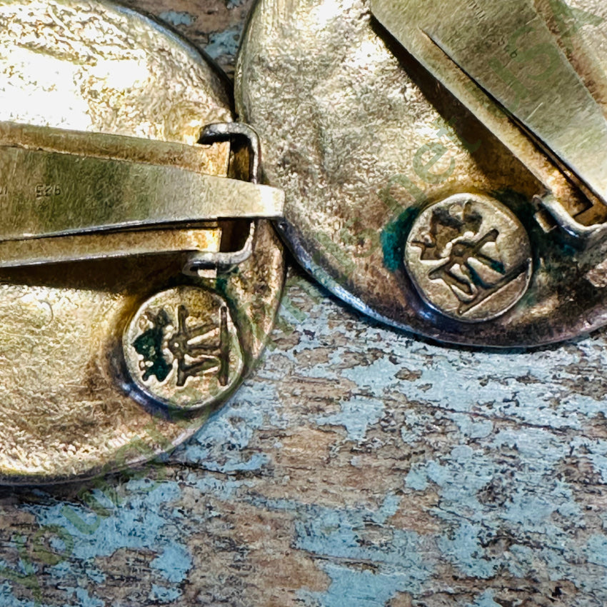 Vintage Gold Over Sterling Silver Medallion Clip Earrings Italy