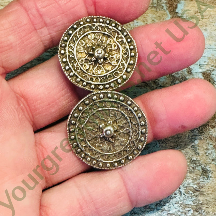 Vintage Gold Over Sterling Silver Medallion Clip Earrings Italy