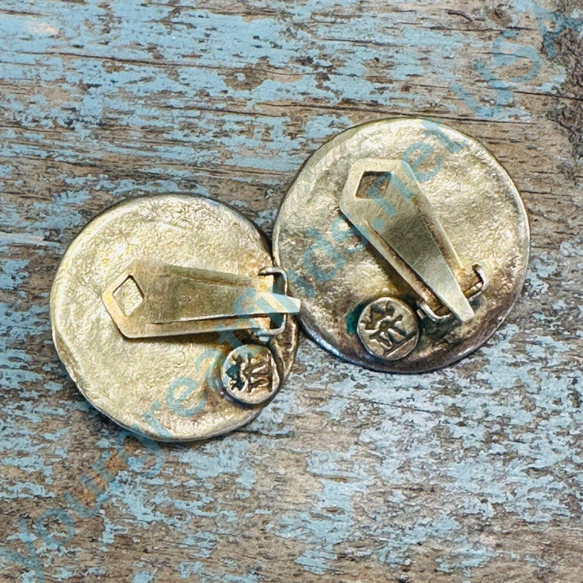 Vintage Gold Over Sterling Silver Medallion Clip Earrings Italy
