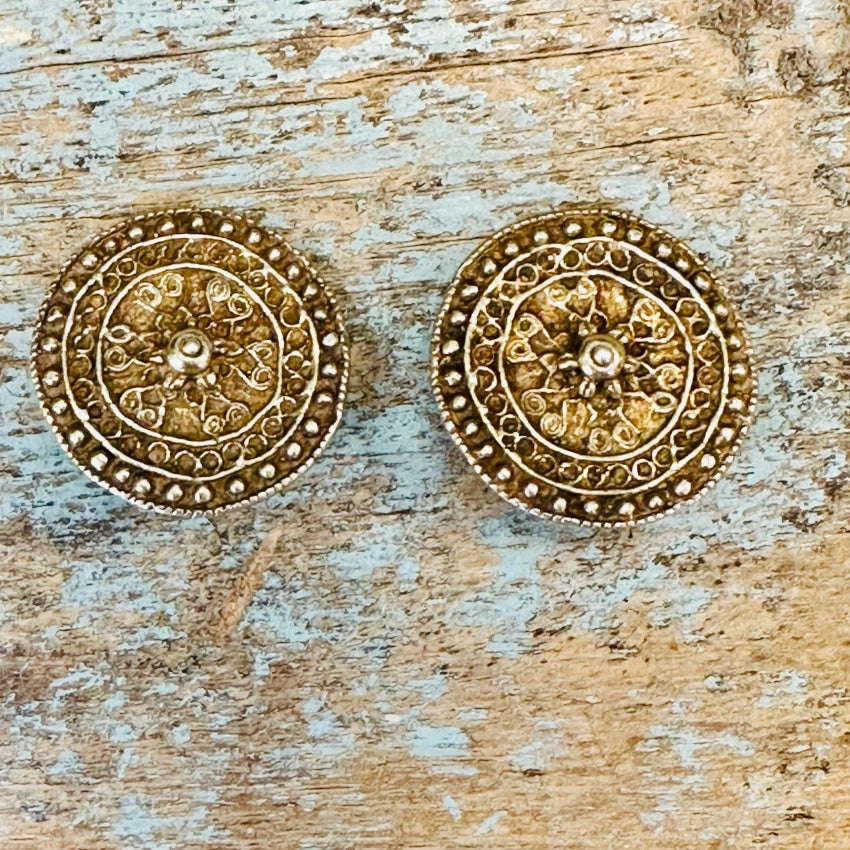 Vintage Gold Over Sterling Silver Medallion Clip Earrings Italy