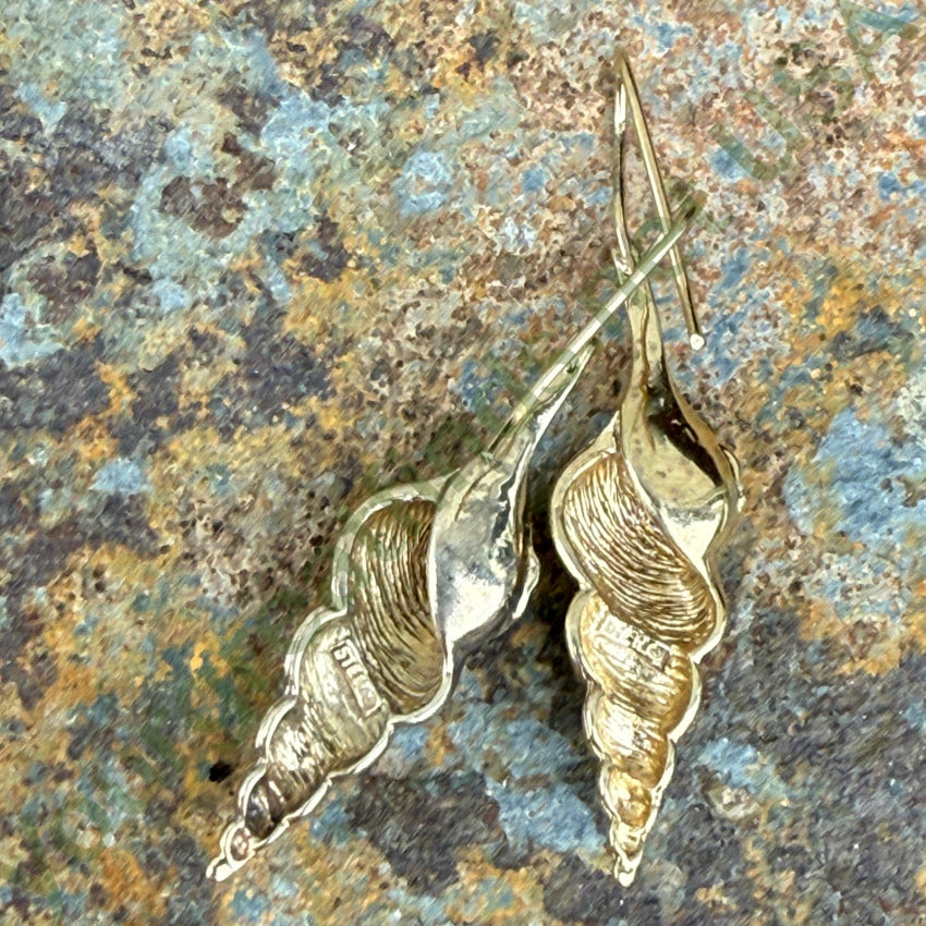 Vintage GOld over Sterling Silver Seashell Pierced Earrings earrings