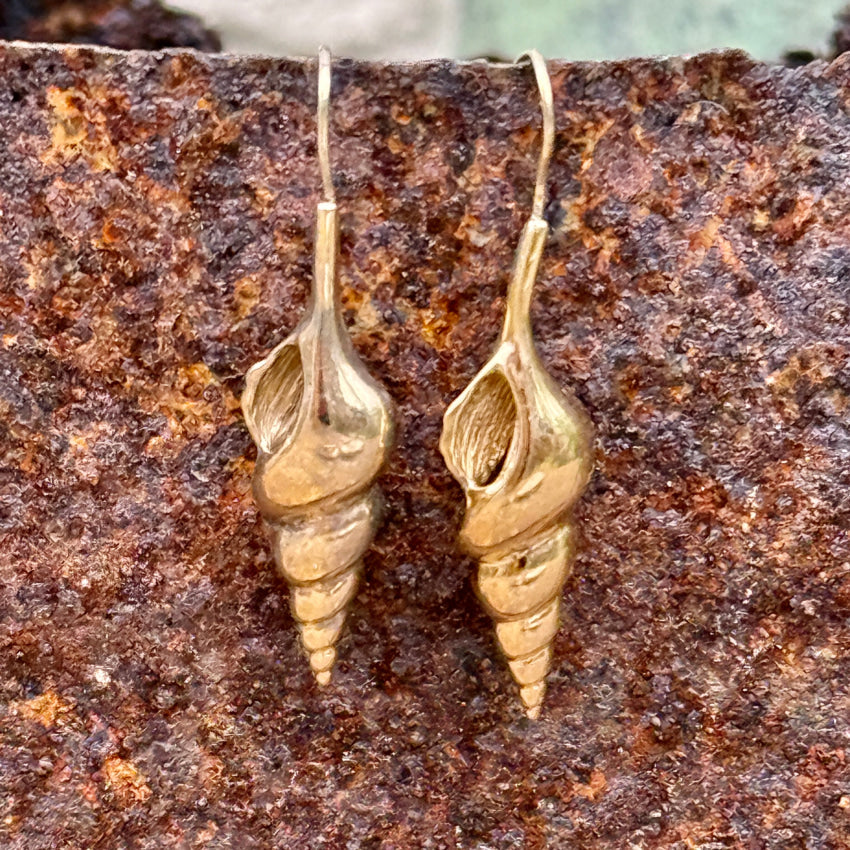 Vintage GOld over Sterling Silver Seashell Pierced Earrings earrings
