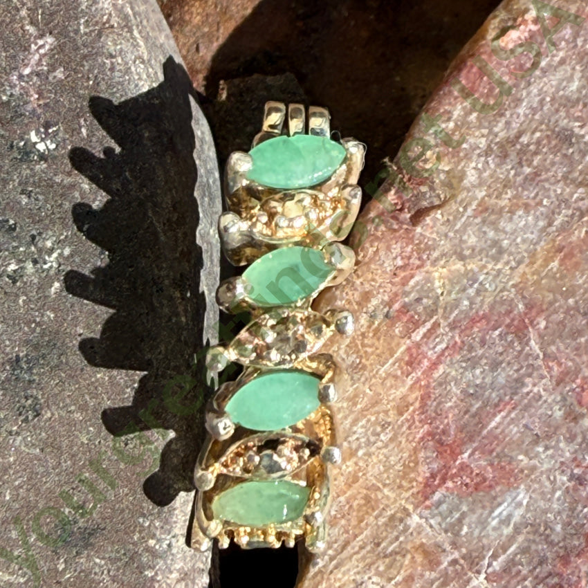 Vintage Gold Washed Sterling Silver Diamond & Emerald Pierced Earrings Earrings