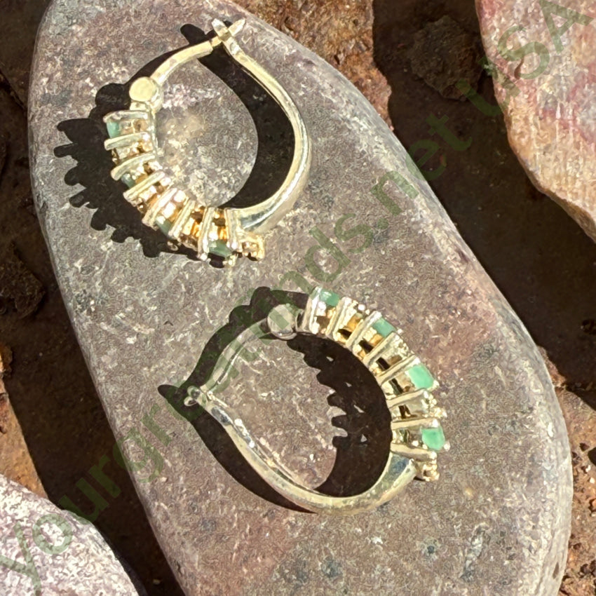 Vintage Gold Washed Sterling Silver Diamond & Emerald Pierced Earrings Earrings