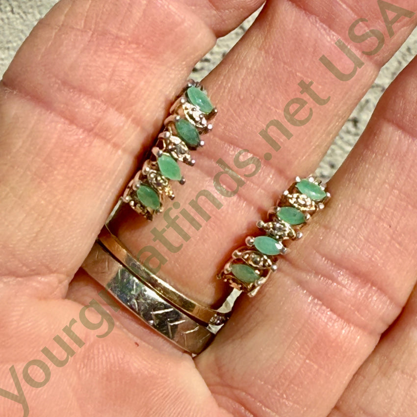 Vintage Gold Washed Sterling Silver Diamond & Emerald Pierced Earrings Earrings