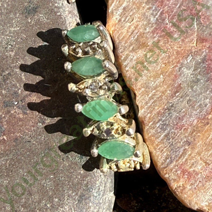 Vintage Gold Washed Sterling Silver Diamond & Emerald Pierced Earrings Earrings