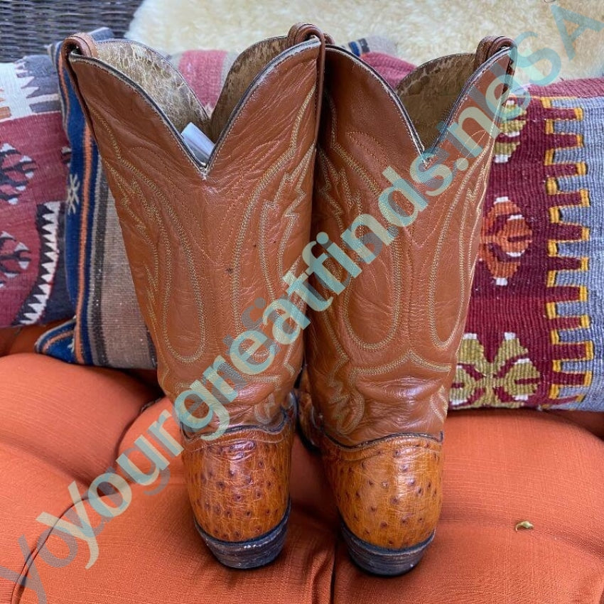 Vintage Golden Brown Ostrich and Cowhide Western Cowboy Boots Yourgreatfinds