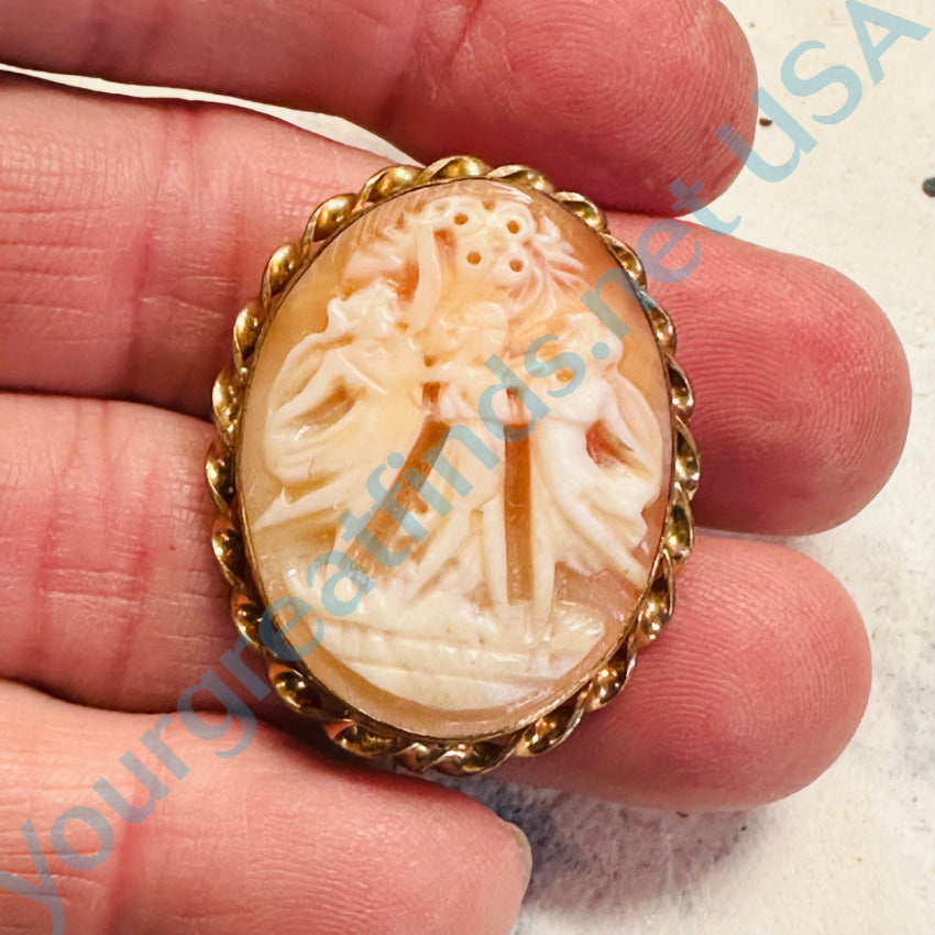 Vintage Goldtone Carved Shell 3 Muses Cameo Pendant Brooch Pendant/ Brooch