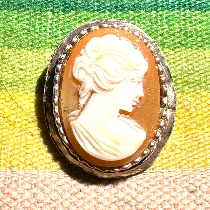 Vintage Goldtone Hand Carved Shell Cameo Pin