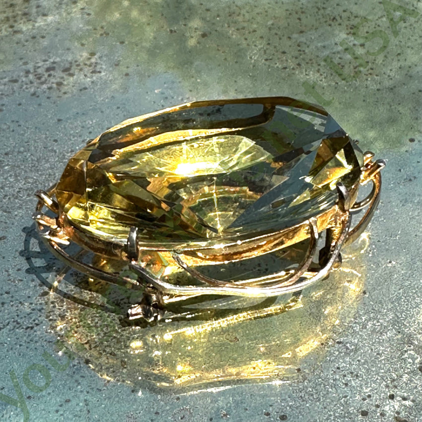 Vintage Goldtone Pendant Pin Scarf Slide 117 Carat Lemon Citrine Pendant