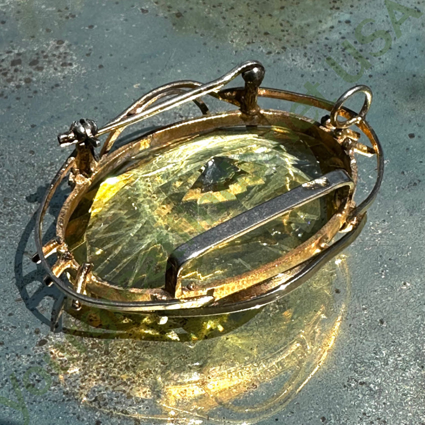 Vintage Goldtone Pendant Pin Scarf Slide 117 Carat Lemon Citrine Pendant