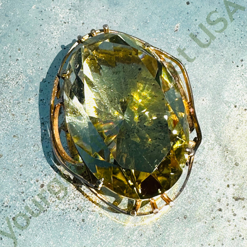 Vintage Goldtone Pendant Pin Scarf Slide 117 Carat Lemon Citrine Pendant