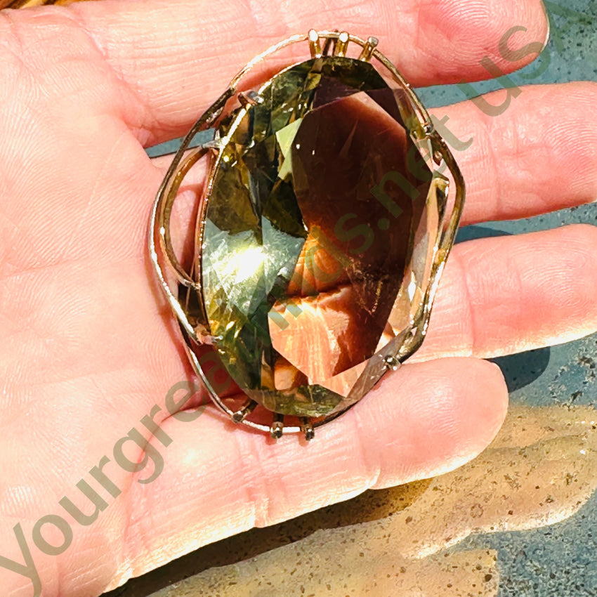 Vintage Goldtone Pendant Pin Scarf Slide 117 Carat Lemon Citrine Pendant