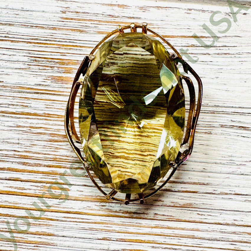 Vintage Goldtone Pendant Pin Scarf Slide 117 Carat Lemon Citrine Pendant