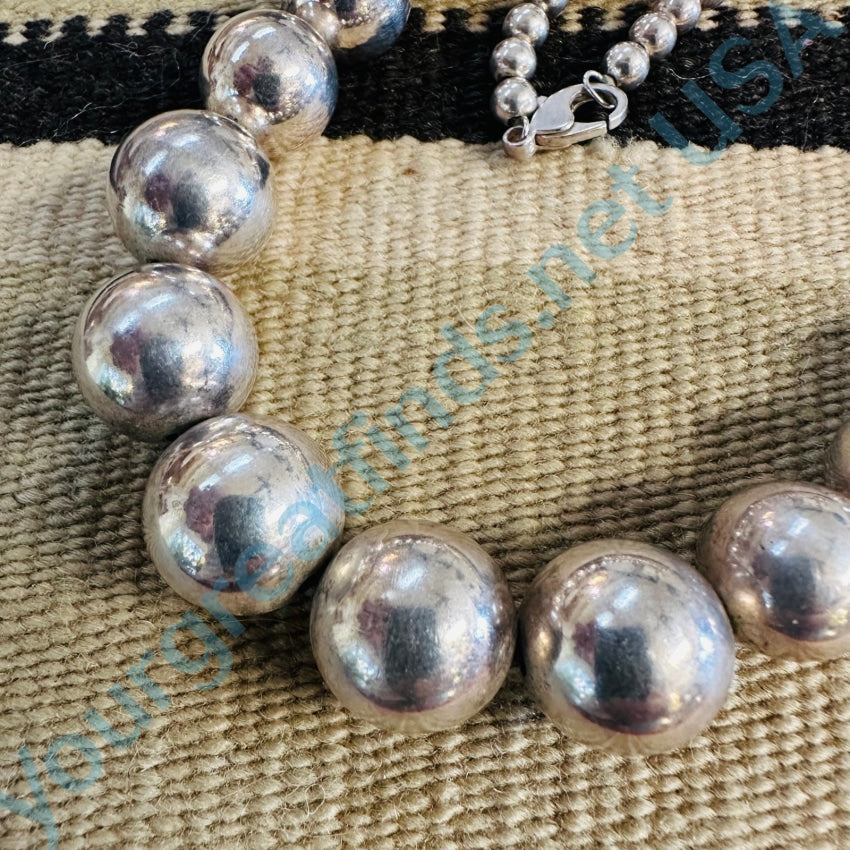 Vintage Graduated Sterling Silver Pearls Necklace