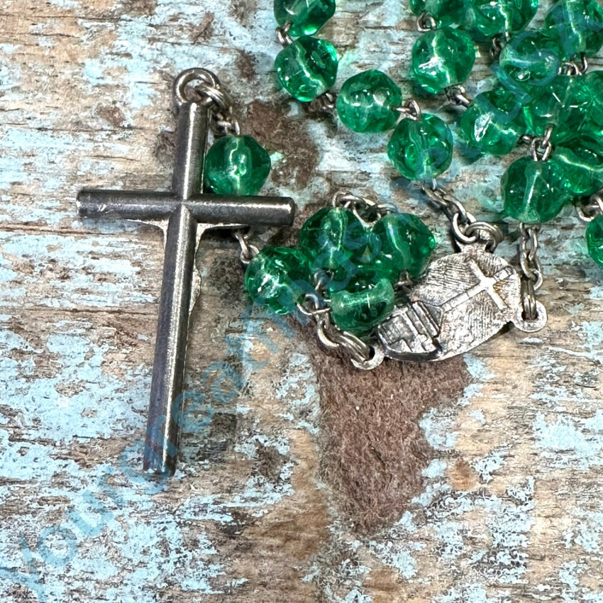 Vintage Green Faceted Glass Bead Rosary