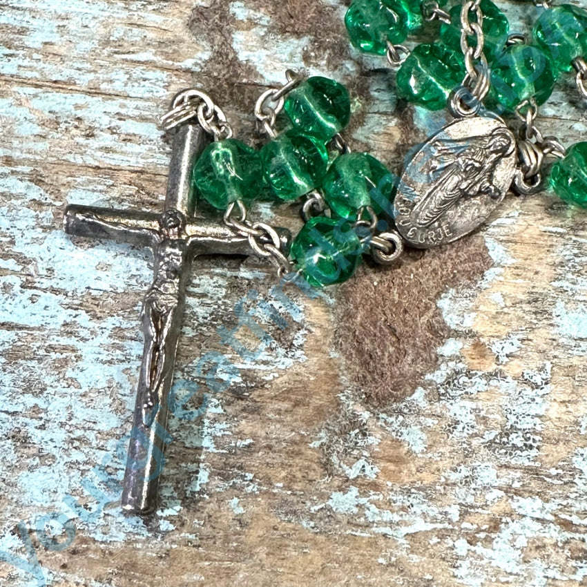 Vintage Green Faceted Glass Bead Rosary