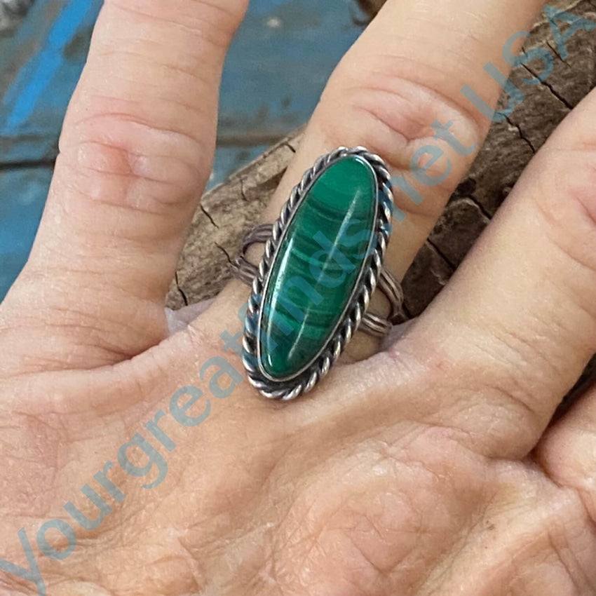 Vintage Green Malachite Sterling Silver Southwestern Ring 7