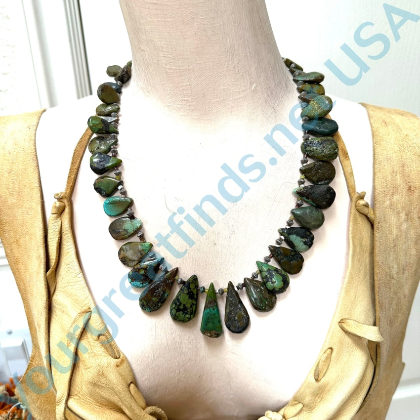 Vintage Green Turquoise Tab Bead Necklace 20.5 L