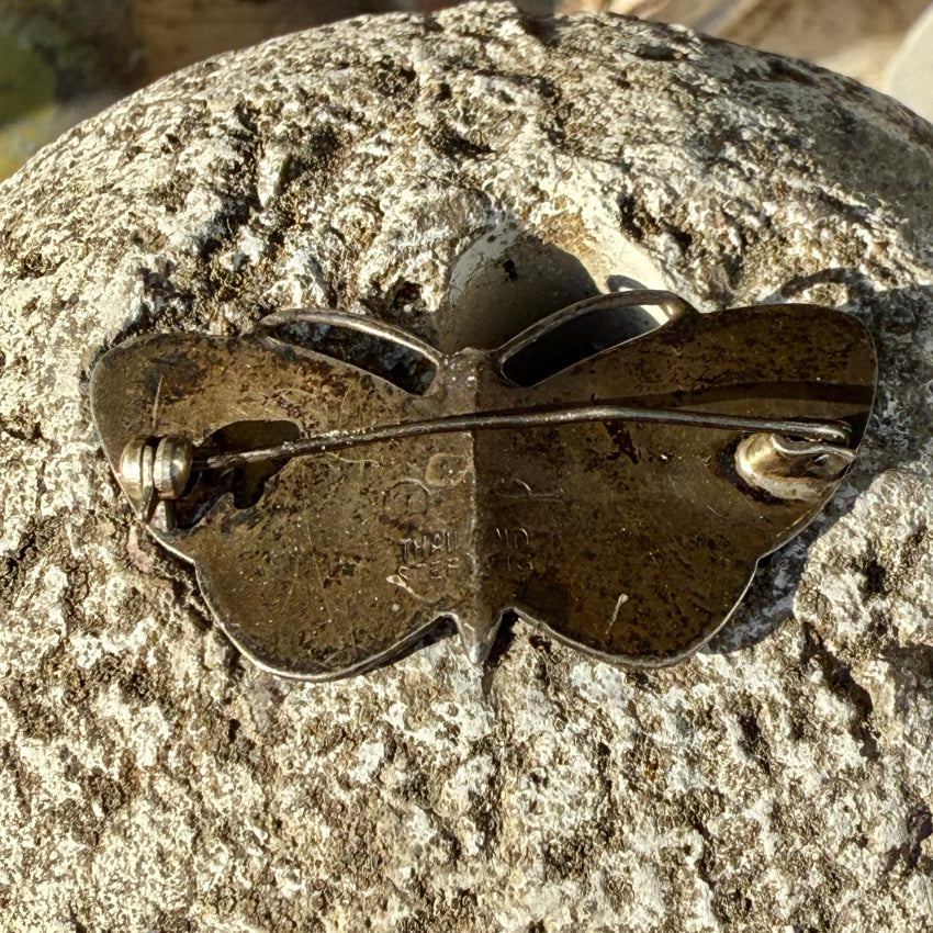 Vintage Guilloche Enamel Sterling Silver Butterfly Pin pin