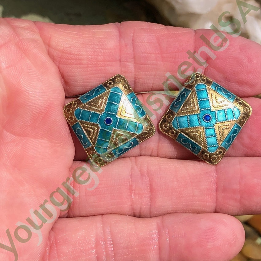 Vintage Guillouche Enamel Sterling Silver Pierced Earrings Yourgreatfinds