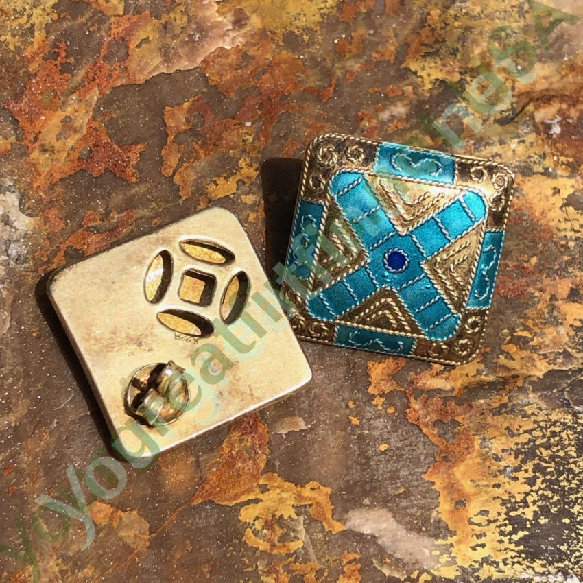 Vintage Guillouche Enamel Sterling Silver Pierced Earrings Yourgreatfinds