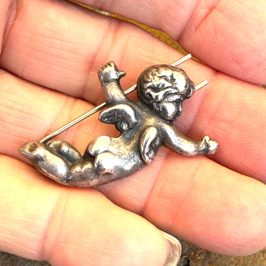 Vintage Hair Barrette Sterling Silver Cherub hair barrette