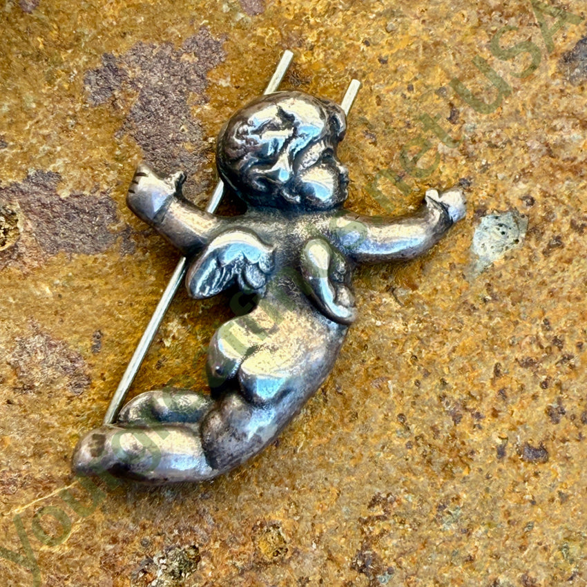 Vintage Hair Barrette Sterling Silver Cherub hair barrette