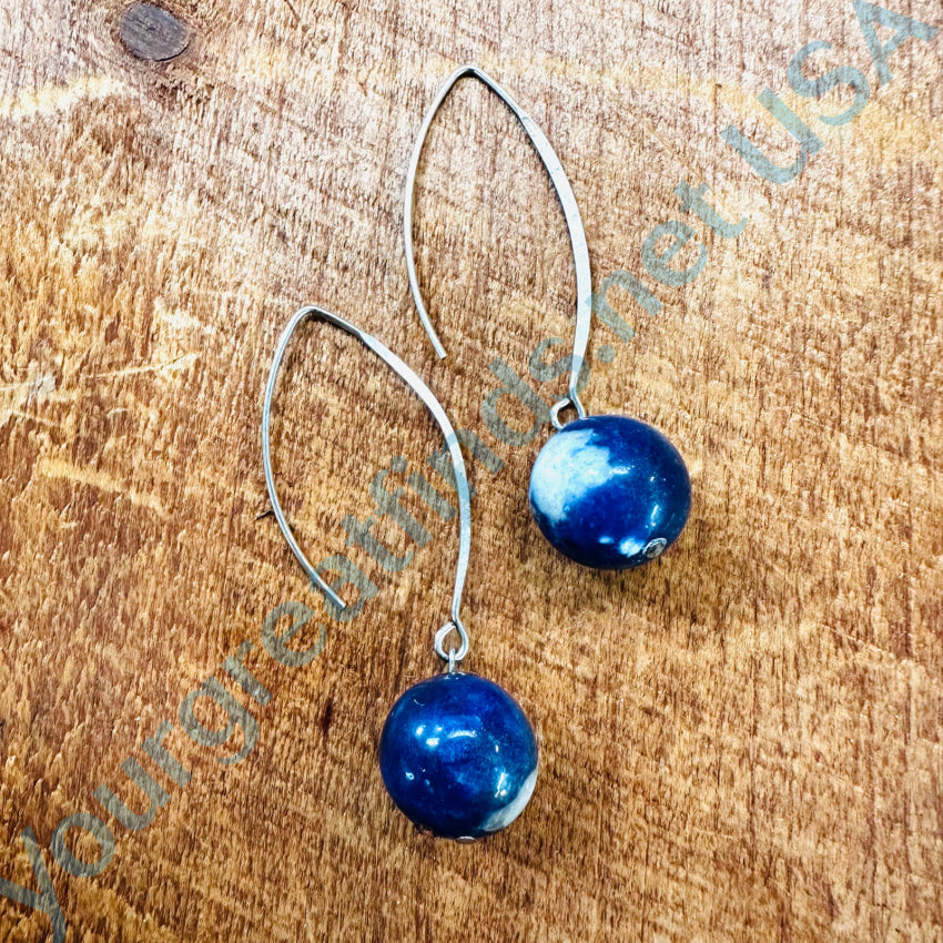 Vintage Hammered Sterling Silver Earrings Sodalite Beads Apparel & Accessories