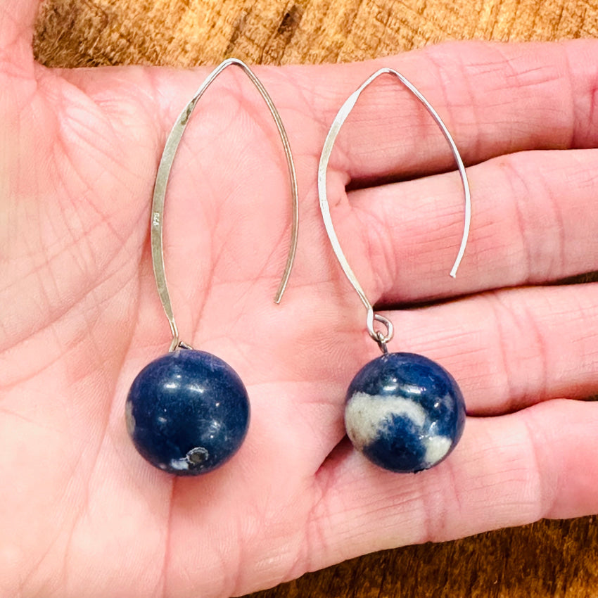 Vintage Hammered Sterling Silver Earrings Sodalite Beads Apparel & Accessories