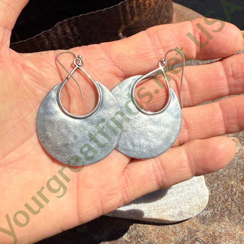 Vintage Hammered Sterling Silver Hoop Pierced Earrings necklace