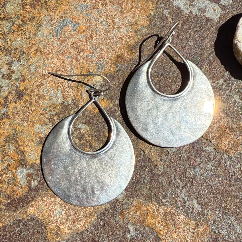 Vintage Hammered Sterling Silver Hoop Pierced Earrings necklace