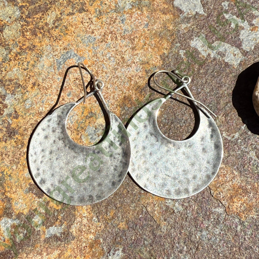Vintage Hammered Sterling Silver Hoop Pierced Earrings necklace