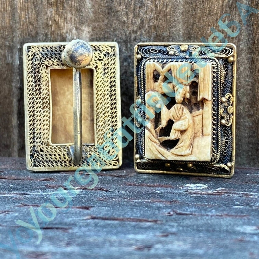 Vintage Hand Carved and Gold Over Silver Filigree Chinese Export Earrings Yourgreatfinds