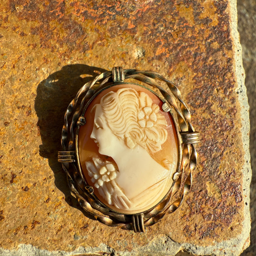 Vintage Hand Carved Cameo Pendant Pin 1/20 12K Gold Filled Cameo